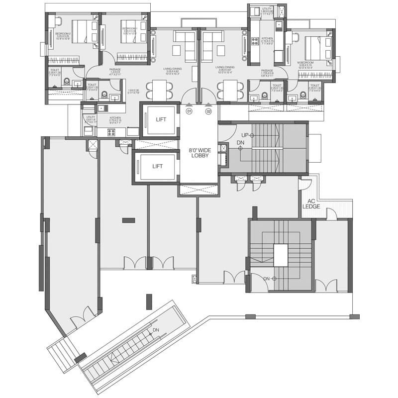 3 BHK + 3 Toilets + Study